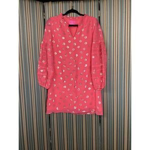 Lilly Pulitzer Coral Pink Long Sleeve Dress with Metallic 
woman’s  size 2